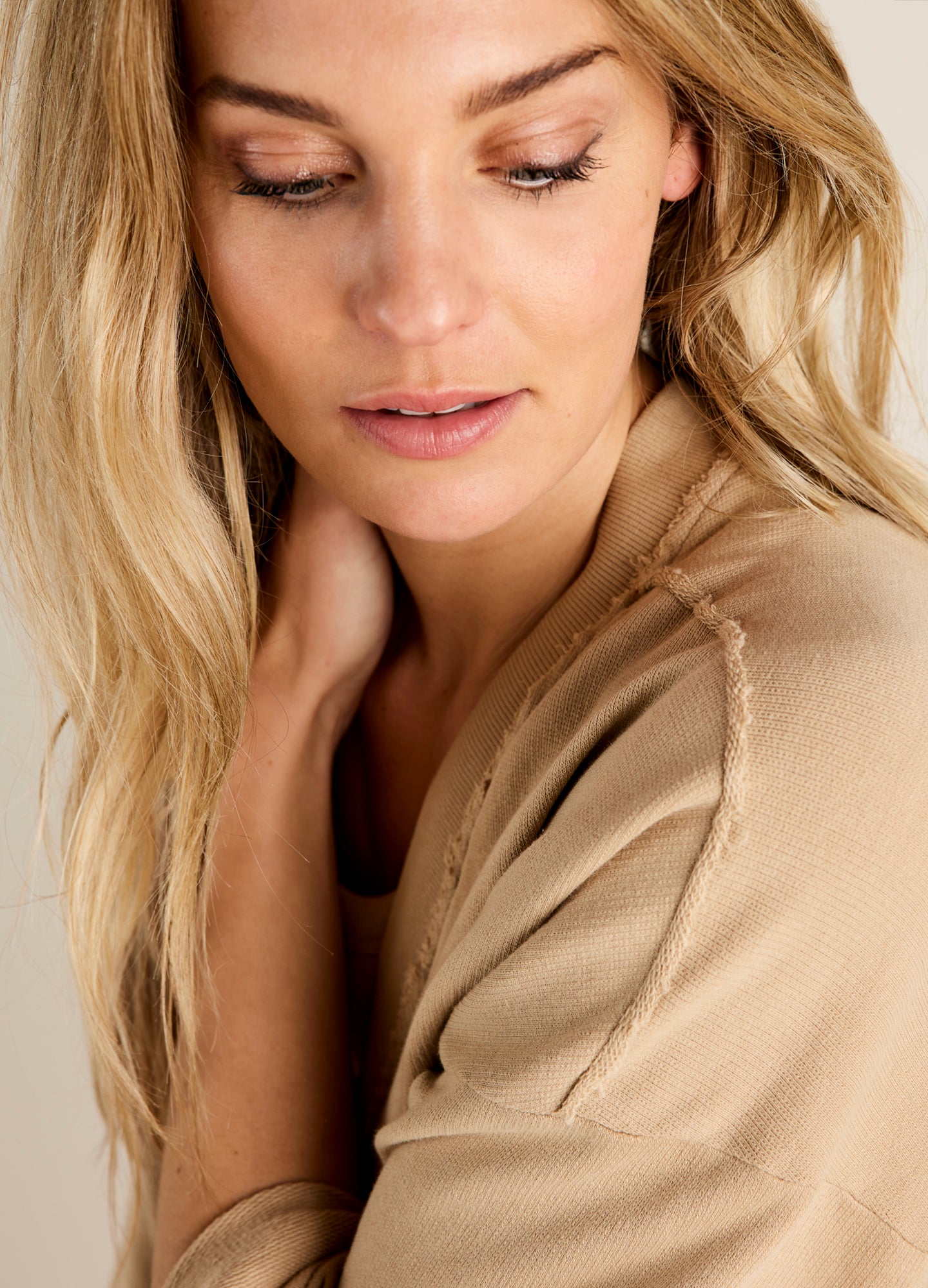 Beige Lettuce Hem Cardigan