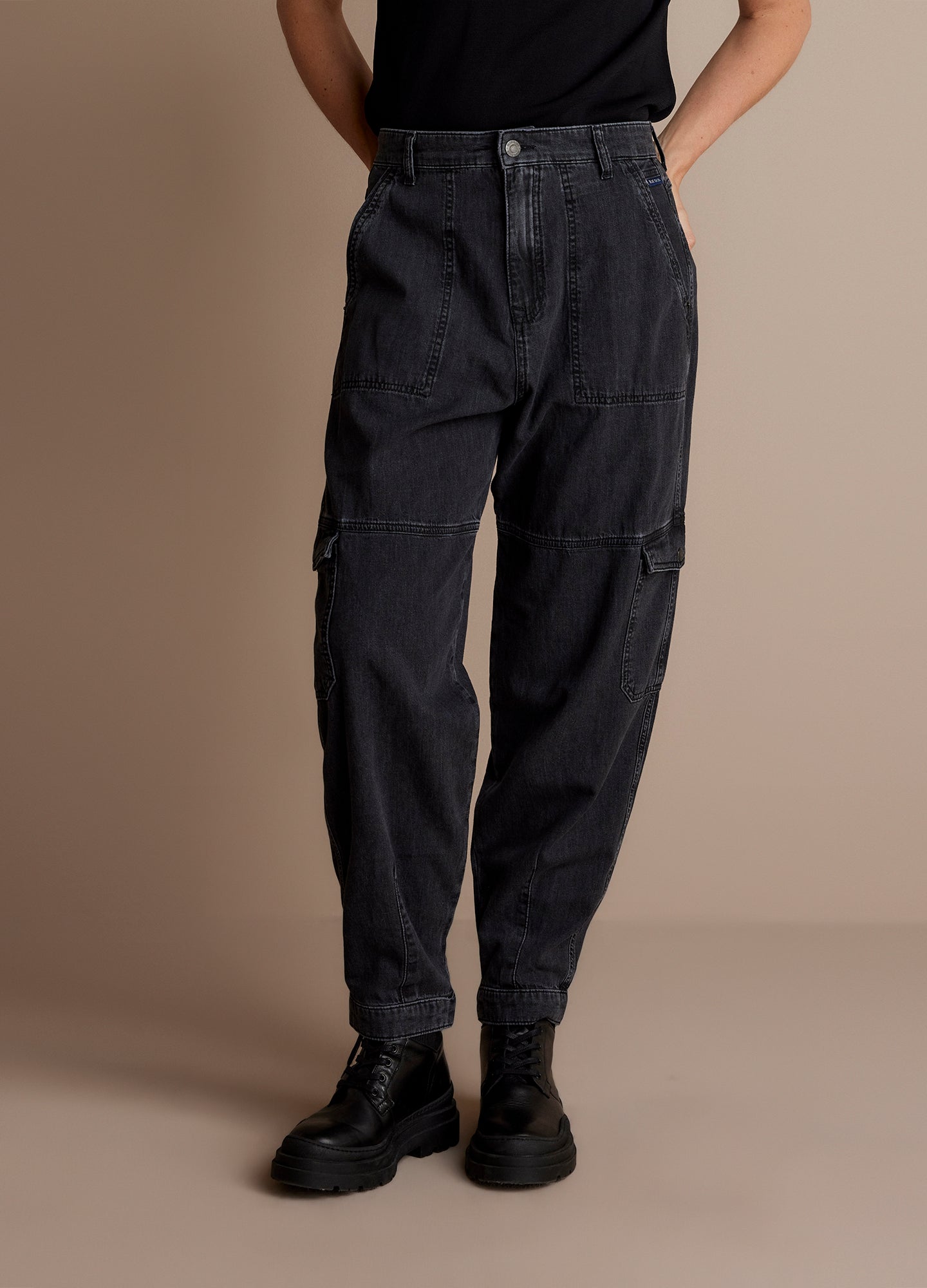 Black Denim Cargo Pants