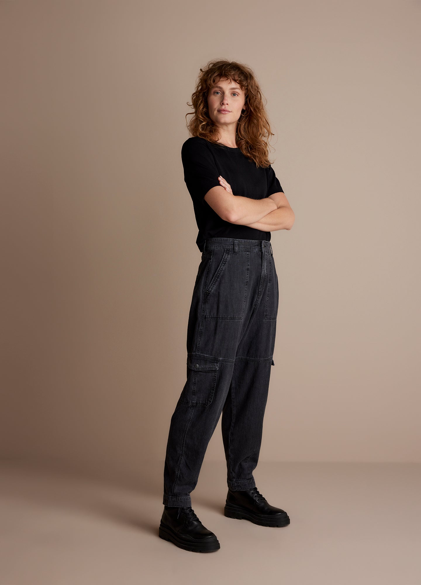 Black Denim Cargo Pants