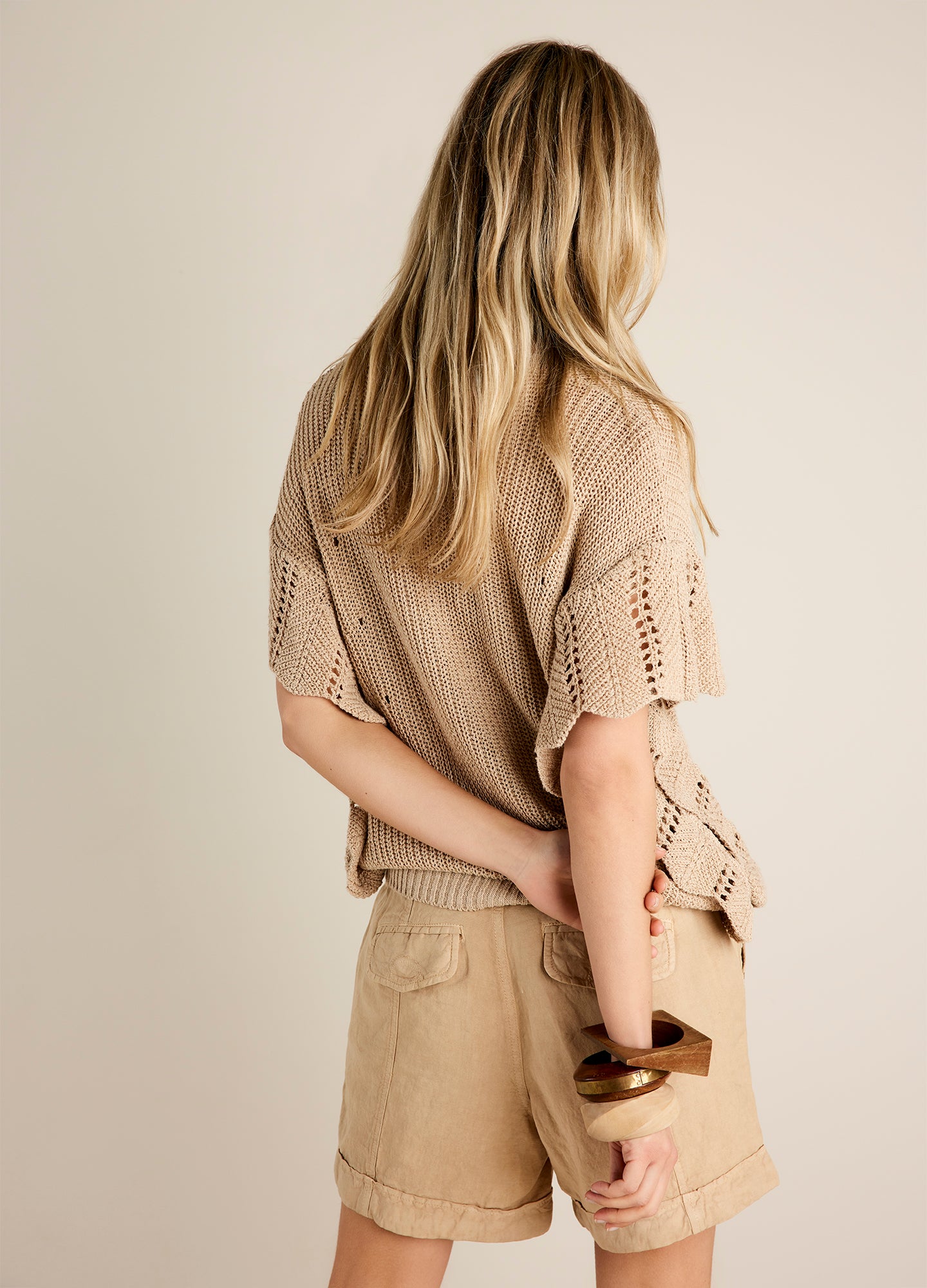 Beige Frill V-Neck Sweater Vest