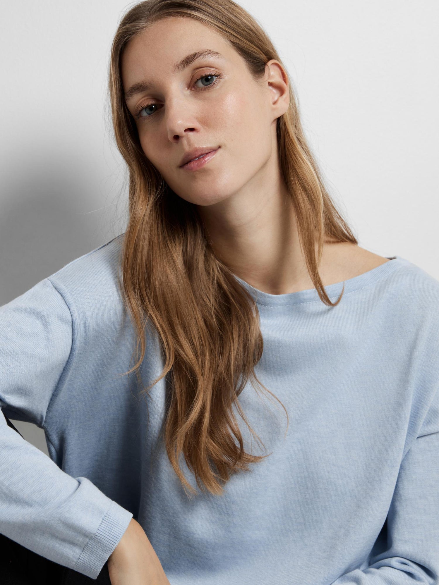 Berga Long Sleeve Boat Neck Jumper In Cashmere Blue