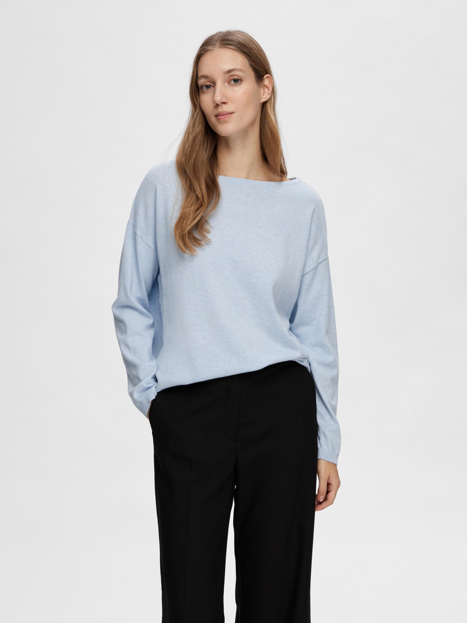 Berga Long Sleeve Boat Neck Jumper In Cashmere Blue