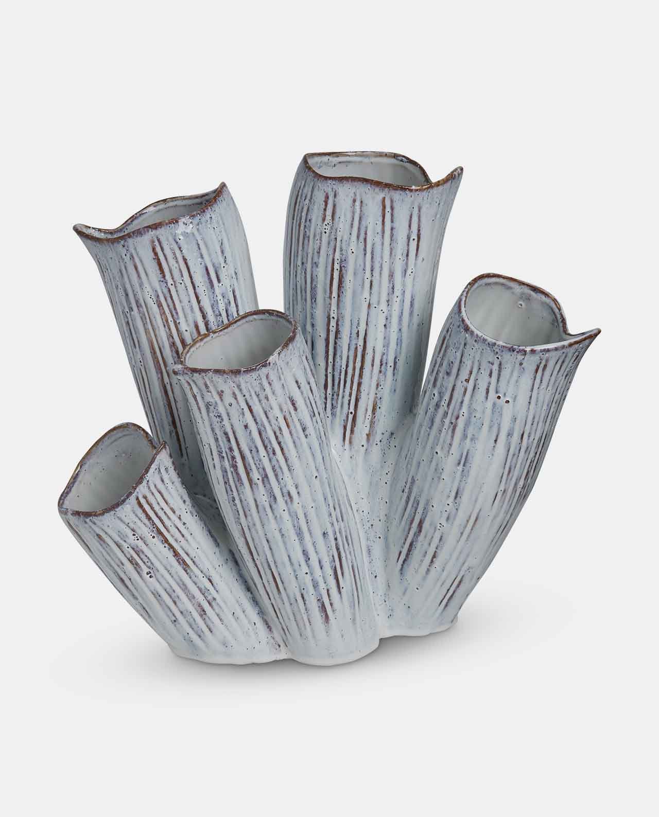 Aged White Ceramic Vase 5 Spout