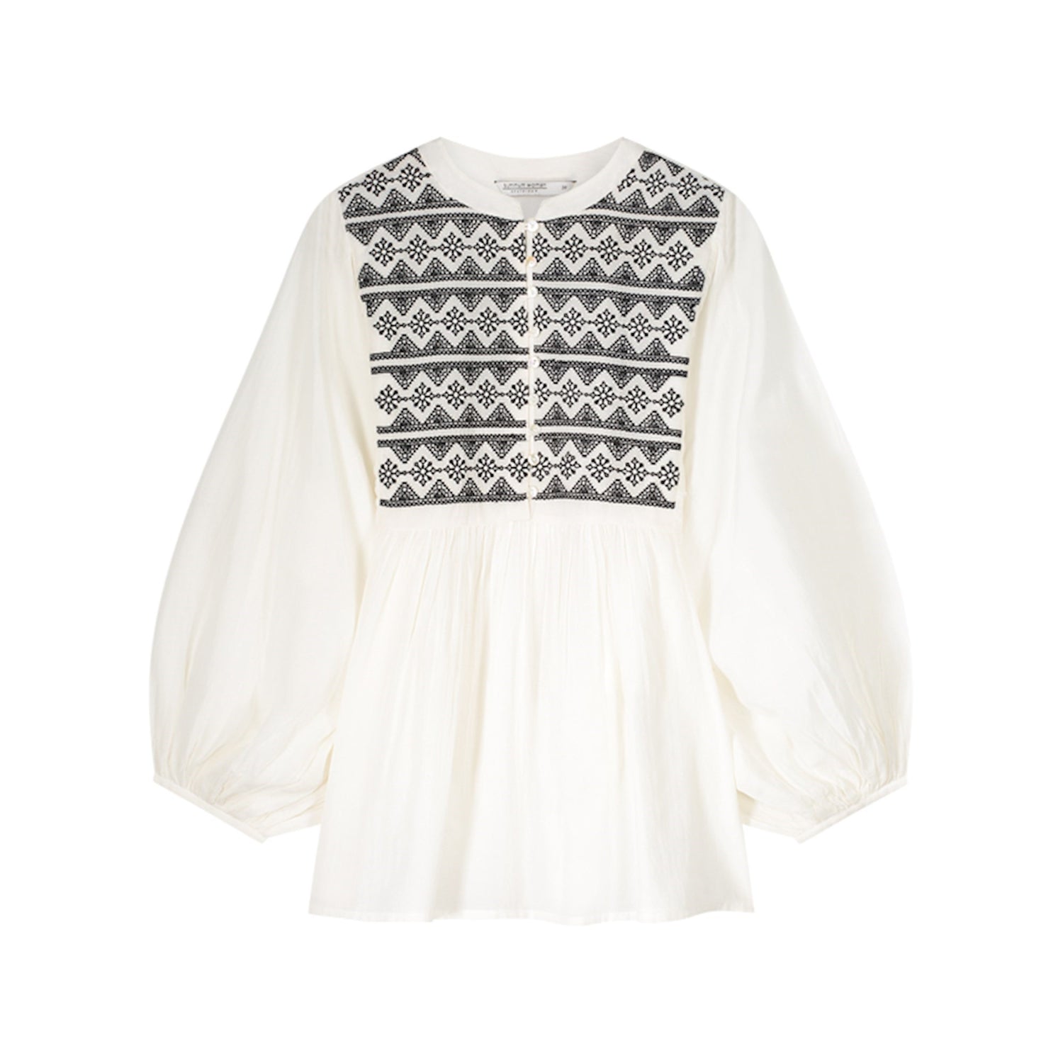 Summum Embroidered White Blouse with a boho-style and balloon sleeves