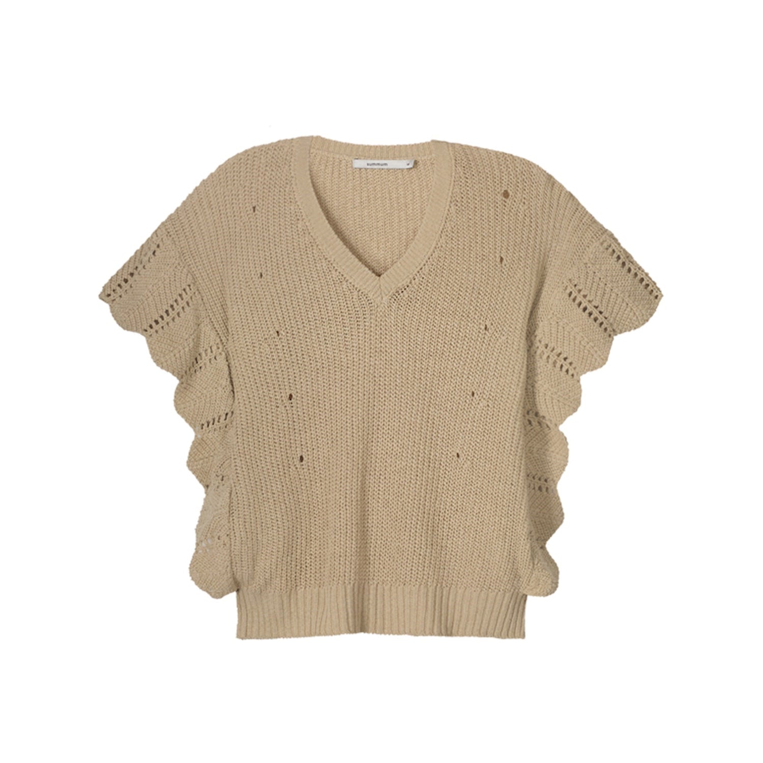 Beige Frill V-Neck Sweater Vest