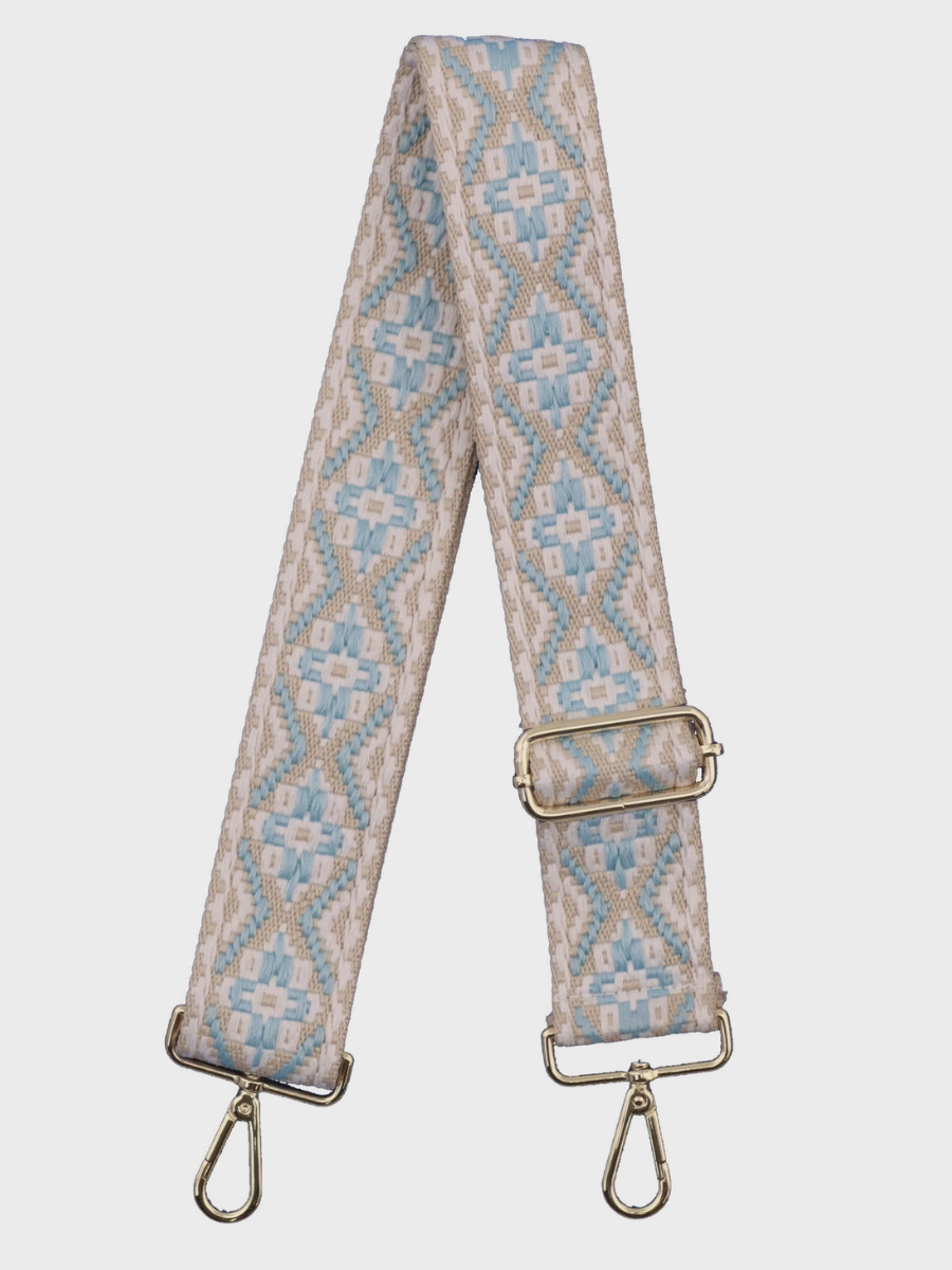 Interchangeable Bag Strap - Cream and Sky Blue Flower