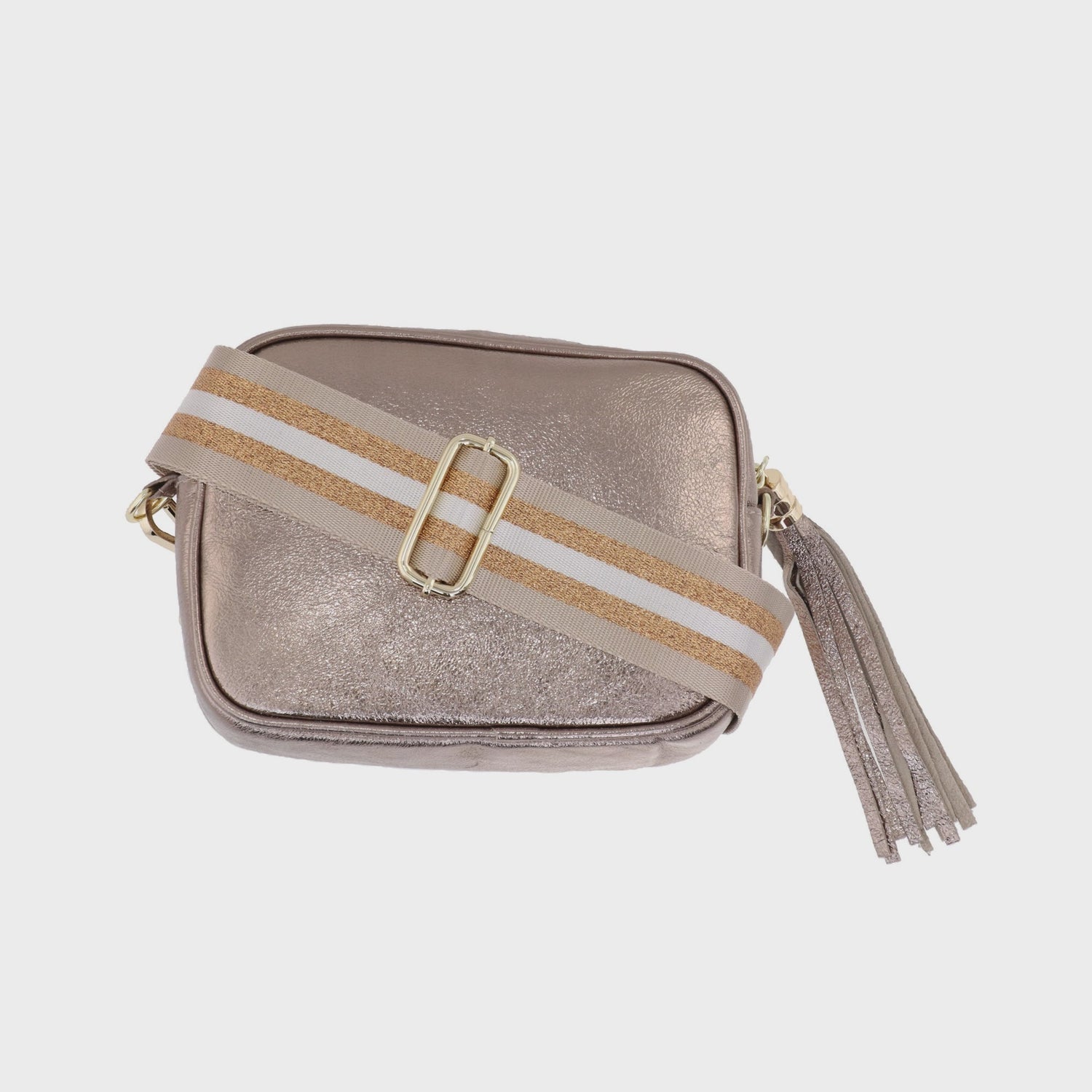 Tassle Crossbody Leather Camera Bag - Metallic Old Gold