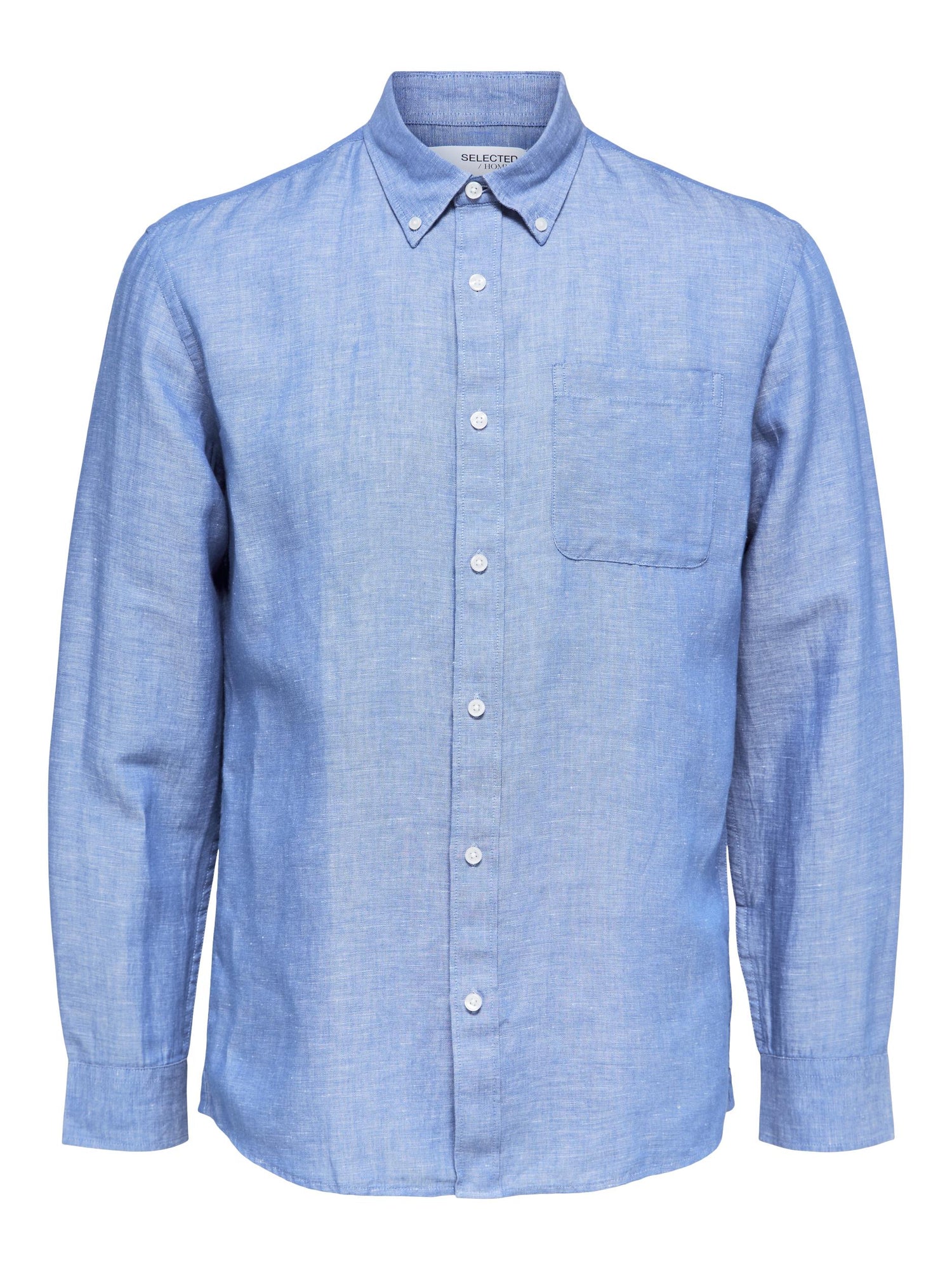 Long Sleeve Linen Shirt in light Medium Blue Denim