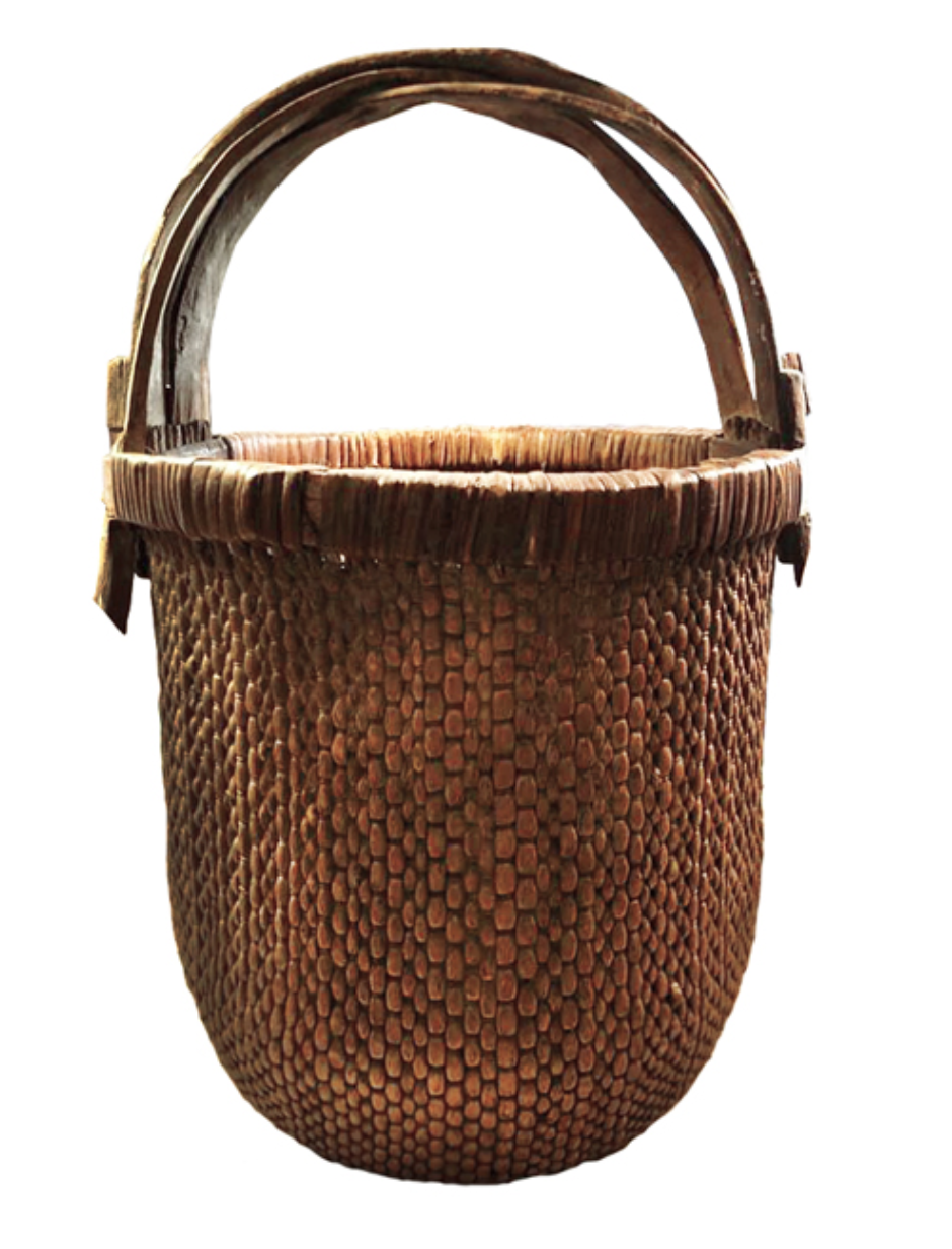 Antique Chinese Woven Bamboo Rice Basket