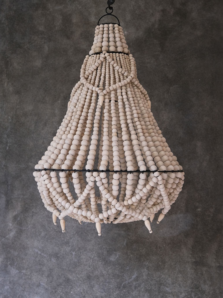Boho Style Natural Wood Bead Chandelier