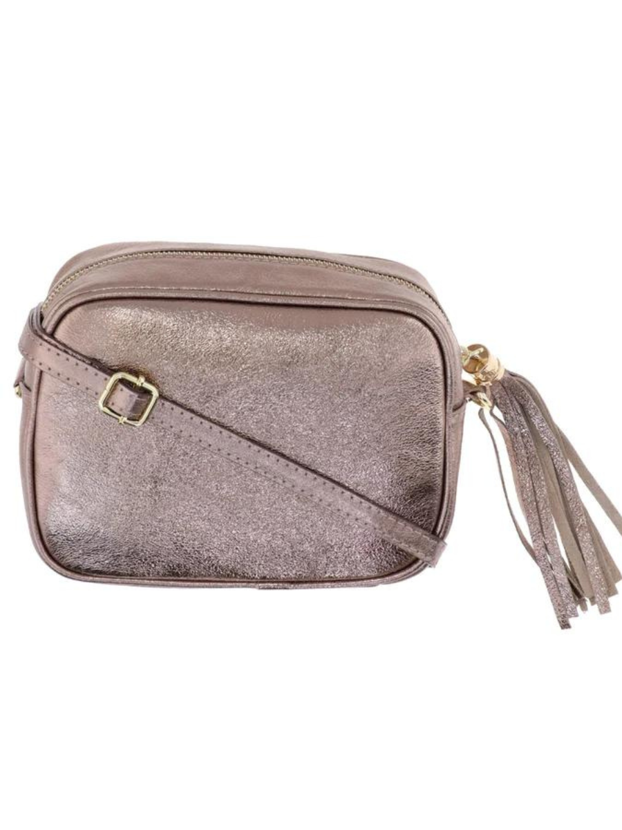 Tassle Crossbody Leather Camera Bag - Metallic Old Gold