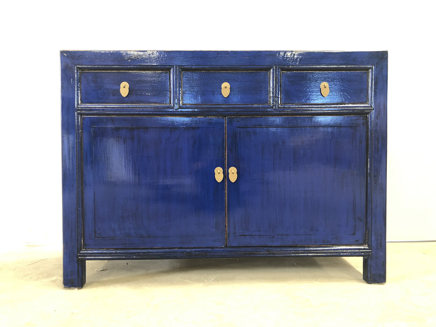 Royal Blue Lacquered 3 Draw Sideboard