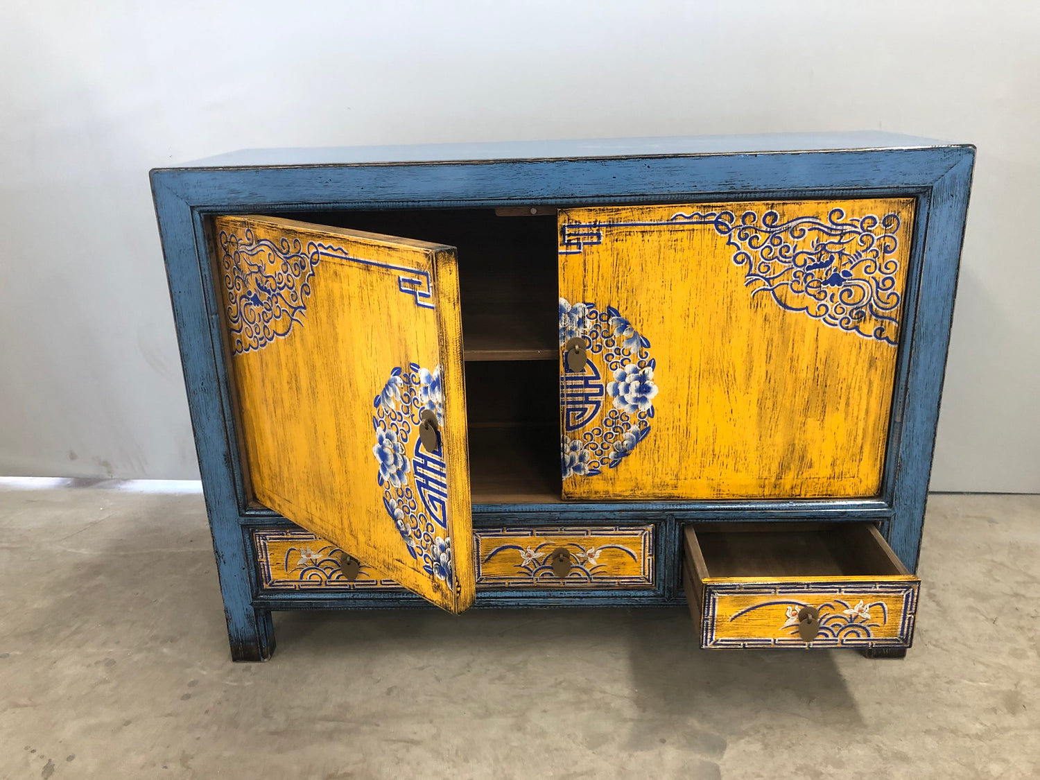 Ornate Lacquered Yellow Sideboard