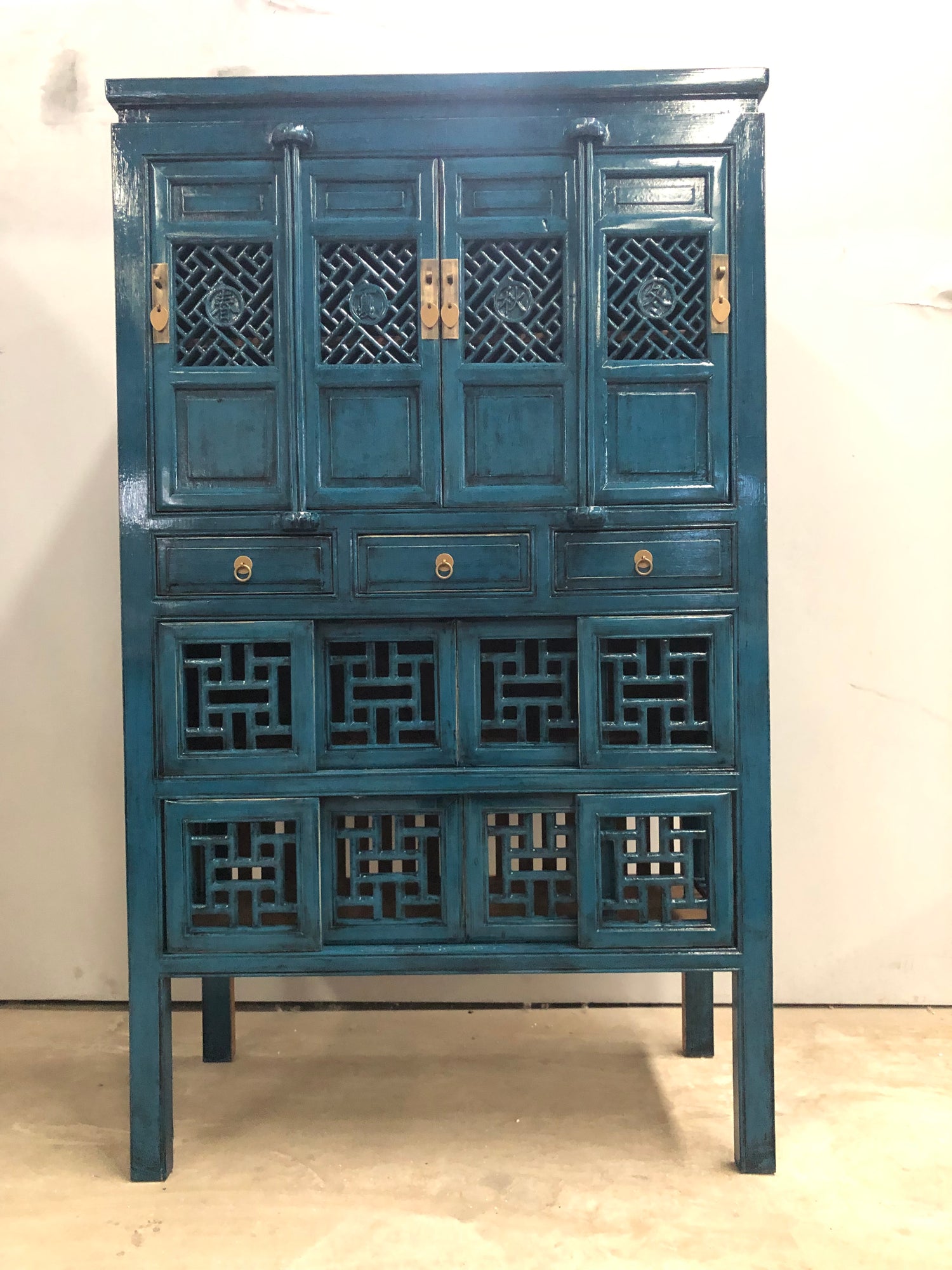 Lacquered Ornate Blue Wedding Cabinet