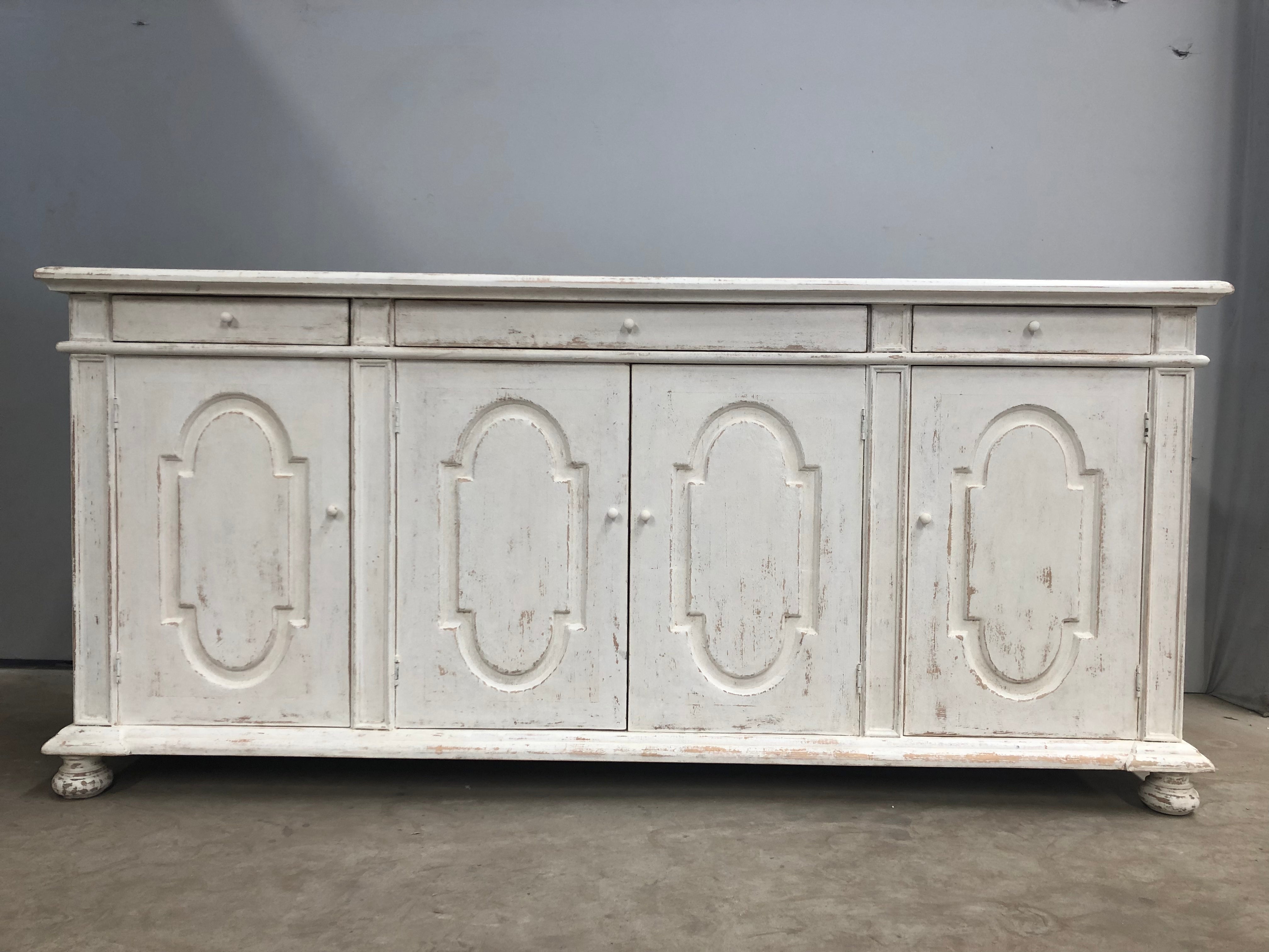 Distressed white outlet credenza