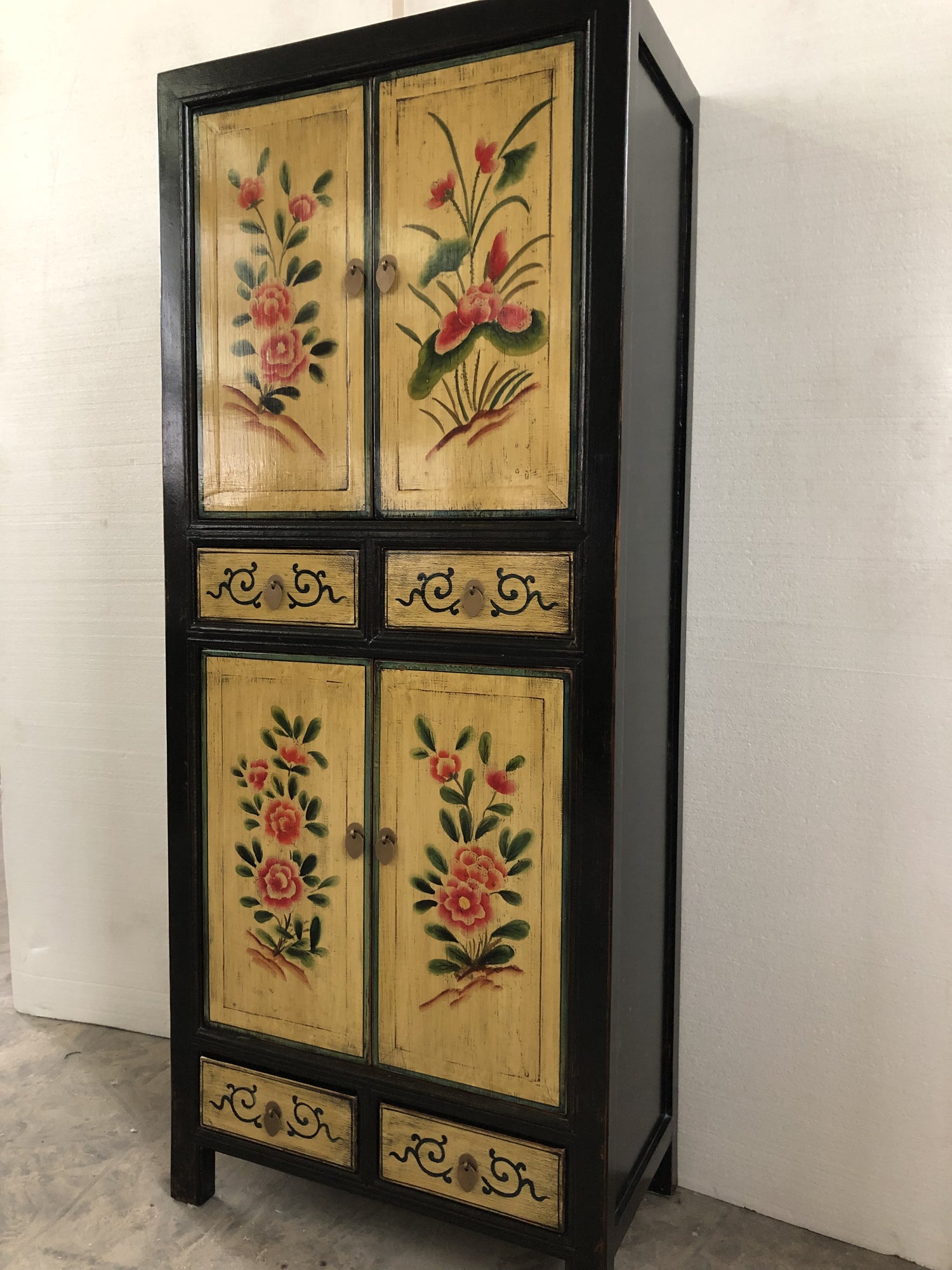 Lacquered Black Tall Storage Cabinet