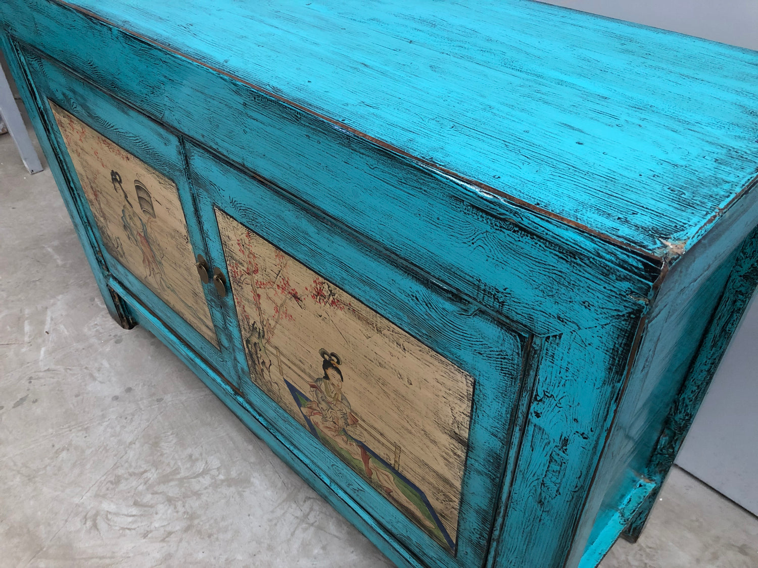 Lacquered Teal Chinese Cabinet