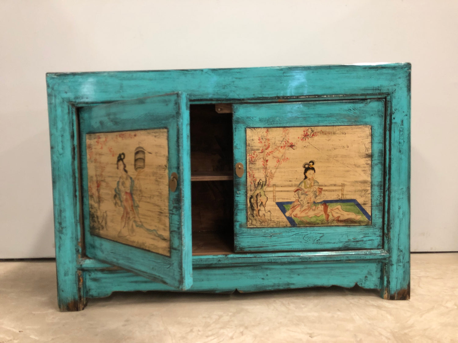 Lacquered Teal Chinese Cabinet