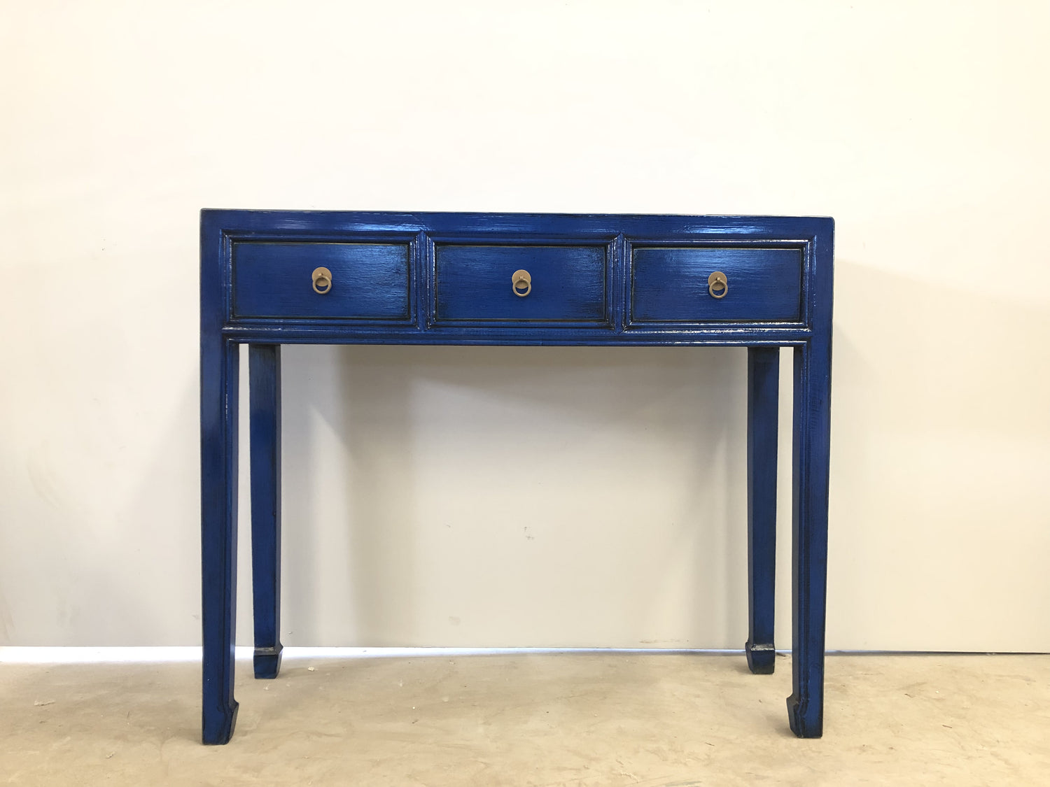 Lacquered Blue 3 Draw Console Table